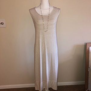 Chico’s Tan and White High/Low Midi Dress Sz 3